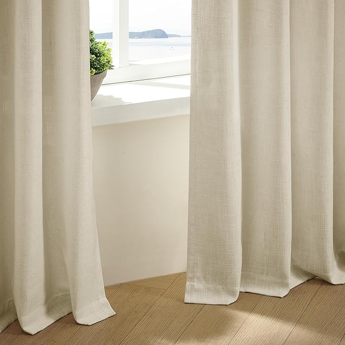Extra Wide Pinch Pleat 100 x 84 Inch Linen Semi Sheer Curtains 1 Panel | - Image 5