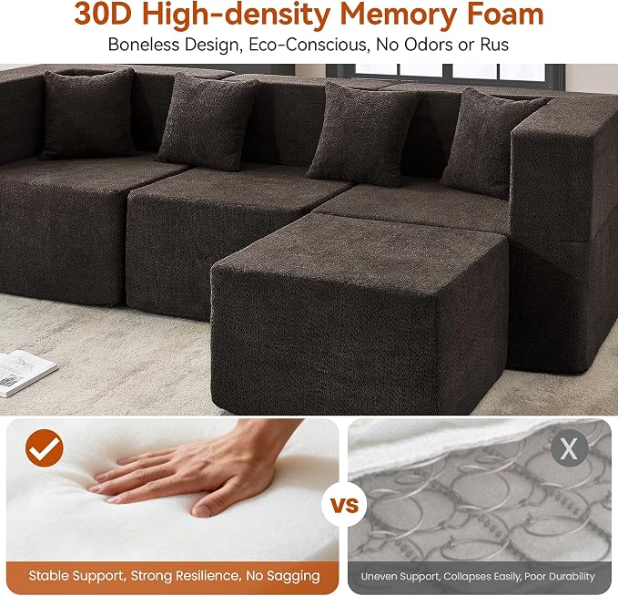 MONVANE 103'' Modular Sectional Sofa, Comfy Teddy Velvet Cloud Couch - Image 5