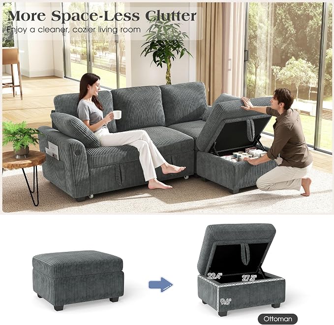 Ihanherry 81-inch Corduroy Modular Sectional Sofa Bed - Image 5