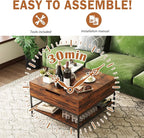 Farmhouse Coffee Table with Hidden Storage 32 in, Square Wood Living Room - Image 6