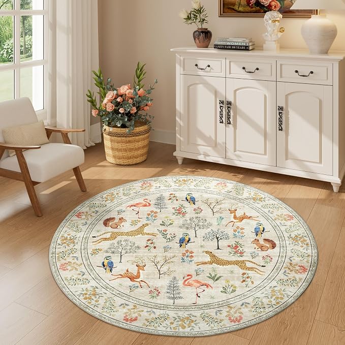 DUKINO 4ft Round Rug, Washable Animal Small Round Area Rug Non Slip, - Image 3