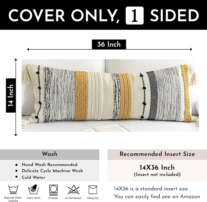 Decorative Lumbar Throw Pillow Cover 14x36 Boho Long Cushion - Image 2