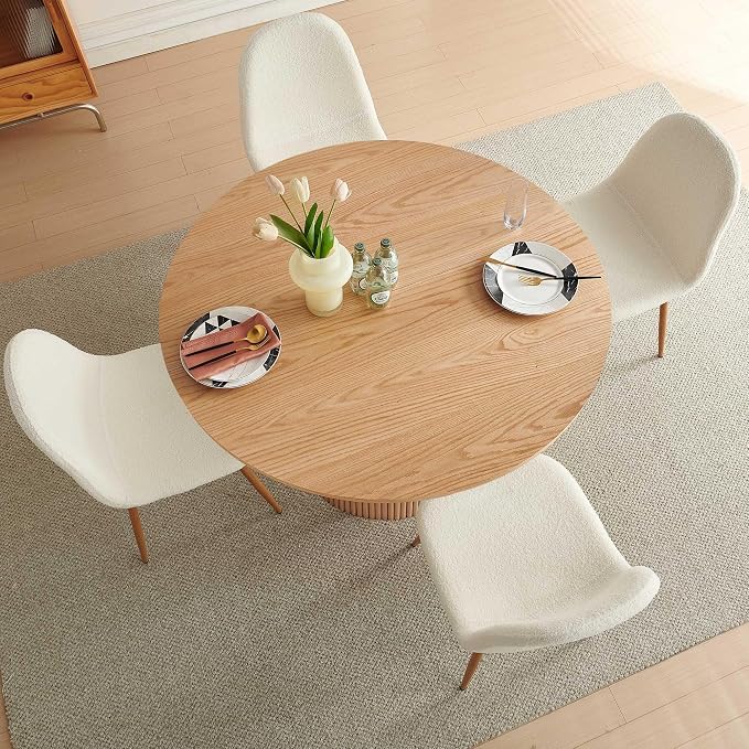 Dining Table Set for 4, Mid Century Modern 47 Inch Wooden Round Dining Table Set - Image 5