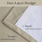 Extra Wide Burlywood Birch Pleated Blackout Linen 60 x 96 Inch Curtains | 100% - Image 3