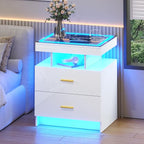 LED Nightstand with Wireless Charging Station, Glass Top Smart Bedside Table - Image 8