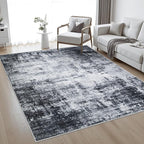 10x12 Area Rug Living Room: Modern Washable Soft Carpet Dark Black | - Image 2