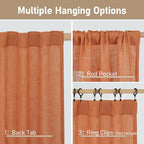 Burnt Orange Sheer Linen Curtains 84 Inch Length - Image 3