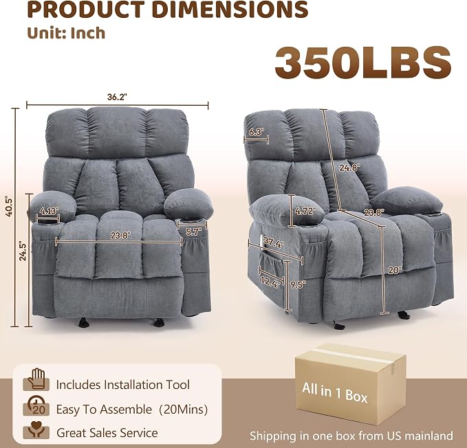 Massage Rocking Recliner Chair, Ergonomic Recliners Sofa - Image 2