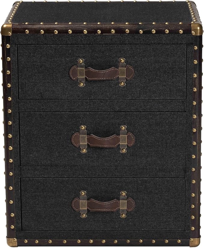 Baxton Studio Mallison Vintage Black Canvas 3-Drawer End Table - Image 5
