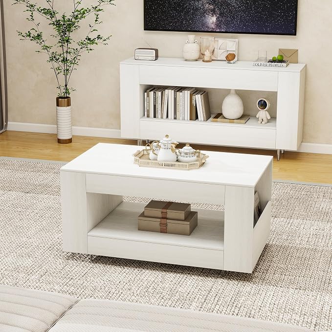 39" Wood Coffee Table for Living Room, Sides Storage - Image 6