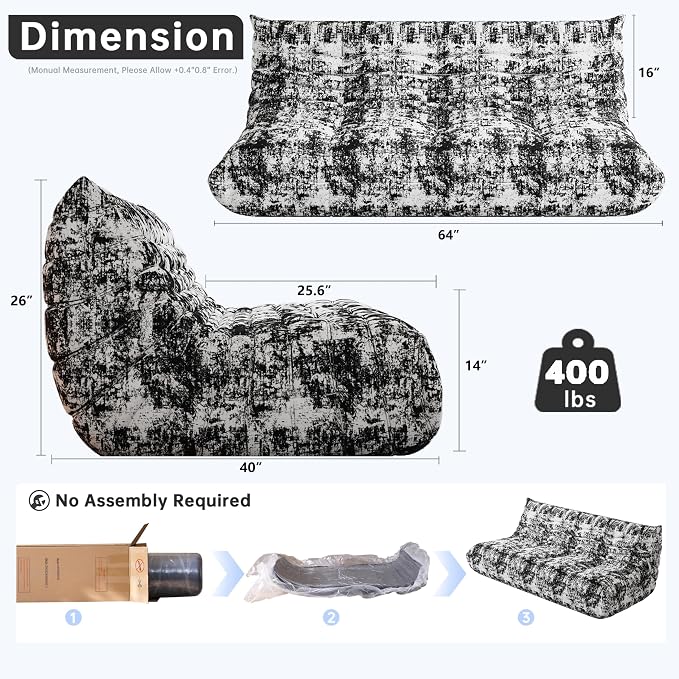 WHGBJA Bean Bag Chairs for Adults, BeanBag Reading Chair Memory Foam Couch - Image 2
