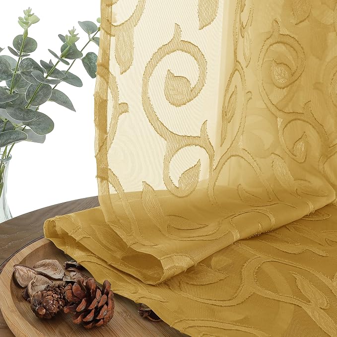 Furman Sheer Curtains 45 Inch Length 2 Panels Set, Elegant Geometric Jacquard - Image 8