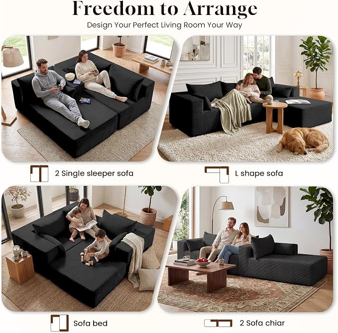 GRUSIGN 106" Oversized Sectional Boneless Sleeper Sofa Bed Couches - Image 7