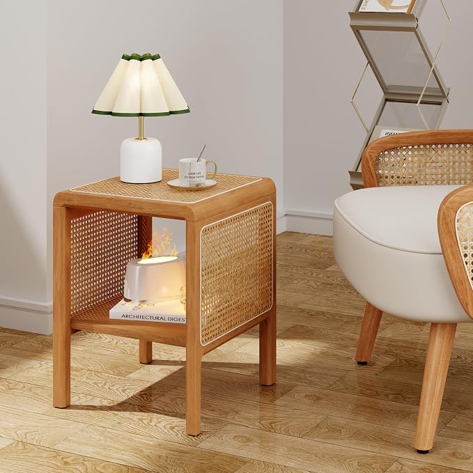 Aklaus Rattan Side Table Small End Table mid Century Living Room Wood Vintage - Image 6