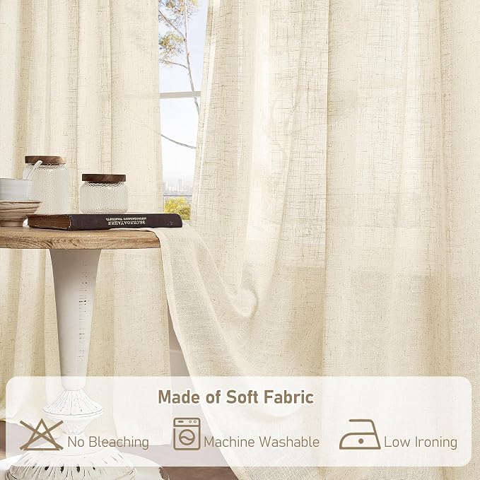 Semi Sheer Beige Linen Curtains 36 Inch Length - Image 8