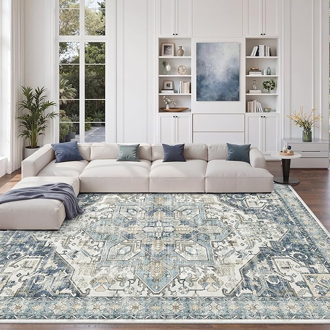 8x10 Area Rugs for Living Room, Large Washable Rug, Dining Room, Low Pile by Zesthome