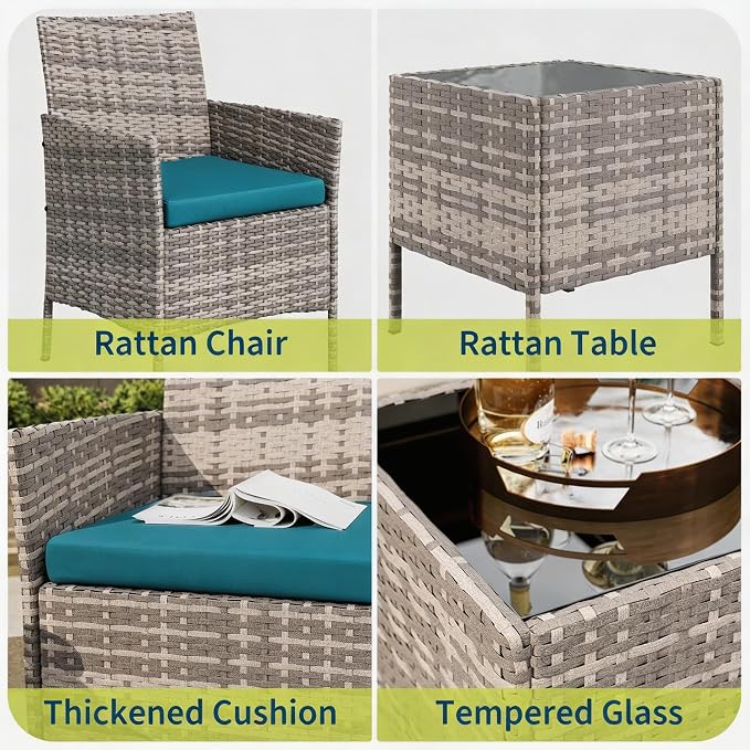 3-Piece Outdoor Furniture Set, PE Rattan Wicker Chairs - Image 6