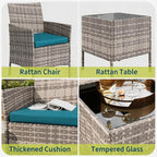 3-Piece Outdoor Furniture Set, PE Rattan Wicker Chairs - Image 6