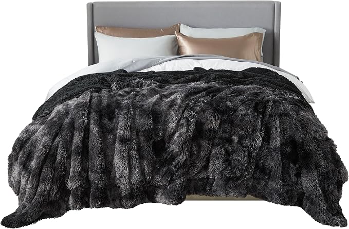 Bedsure GentleSoft Fluffy Tie Dye Black Blankets Queen Size by Unknown