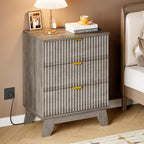 BORNOON 30.5" Nightstand with Charging Station, 3-Drawer Fluted Bedroom Chest - Image 6