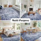 9x12 Washable Area Rug for Living Room Bedroom: Non-Slip Modern Navy Blue | - Image 3