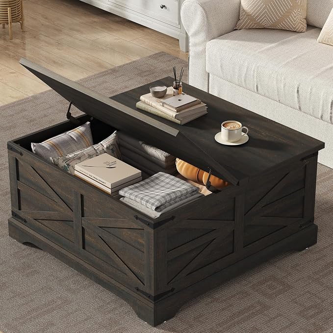 Furnideco 35.5''W Square Coffee Table Farmhouse Lift top Coffee Table - Image 5
