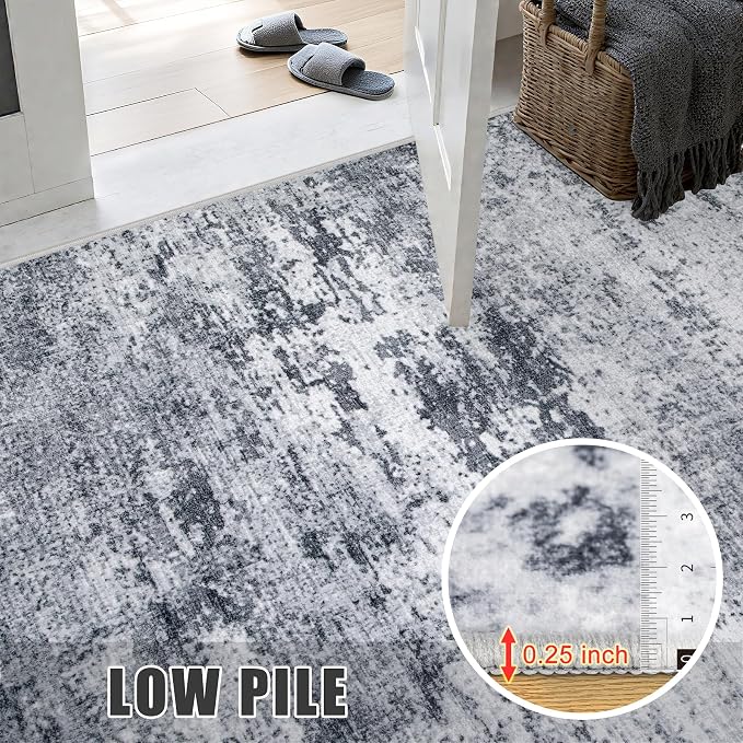 Area Rug Living Room: 4x6 Modern Washable Indoor Soft Carpet Grey | - Image 8