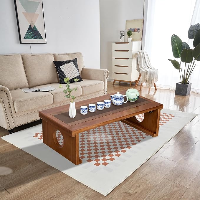 Foldable Japanese Coffee Table，Folding Japanese Floor Table，Natural Brown - Image 6
