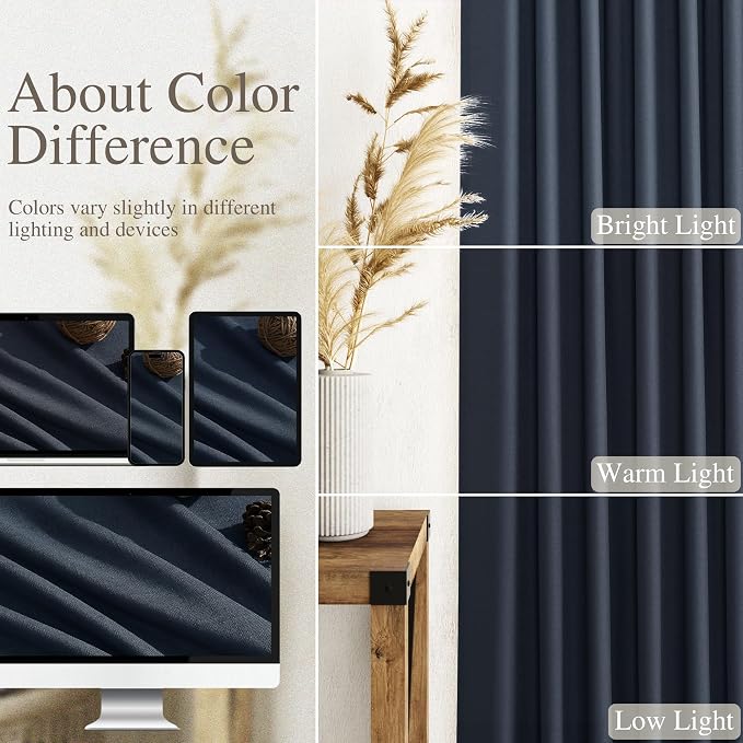 Vintage Blue Linen Curtains 84 Inch Length 2 Panels Set - Image 3