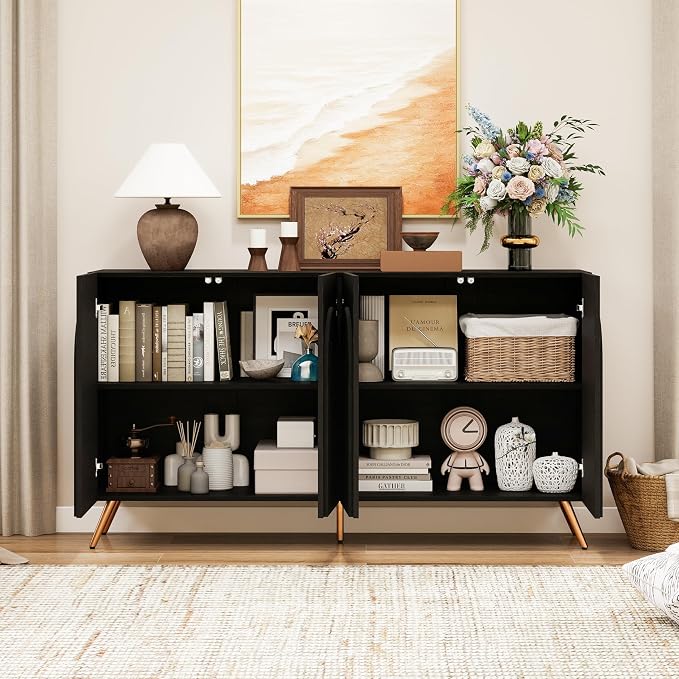 59" Black Arched Sideboard Buffet Cabinet - Image 3