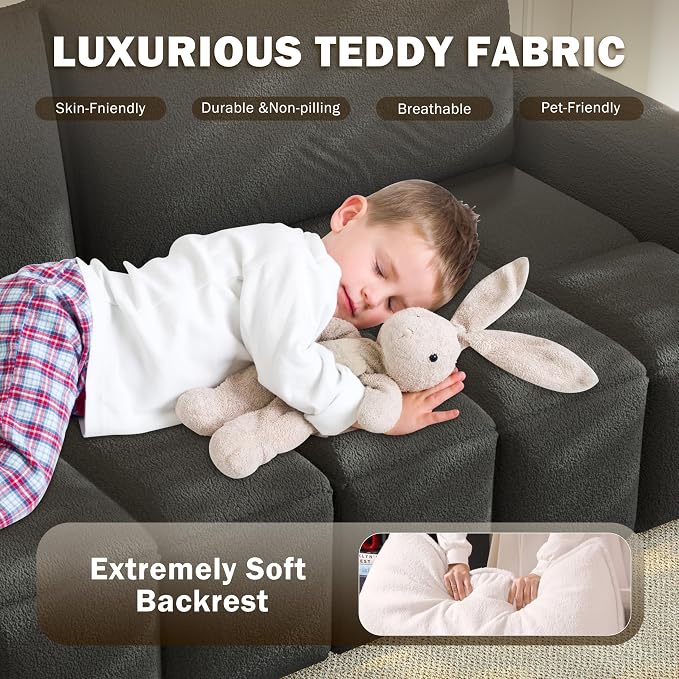 KEIKI 90.2" Modern 3-in-1 Sleeper Sofa Bed – Teddy Fabric 4-Seater Couch - Image 6