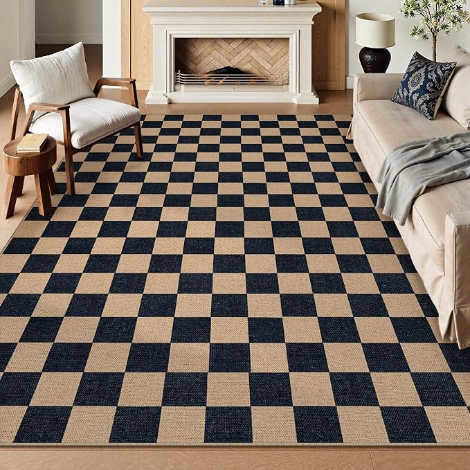 Lahome Checkered Easy Jute Living Room Rug, 9x12 Outdoor Area Rugs Washable | - Image 8