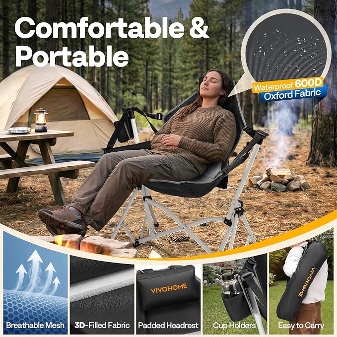 VIVOHOME Hammock Camping Chair, Portable Outdoor Swinging Rocking Chairs - Image 2