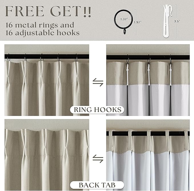 Oatmeal Pleated Linen 100% Blackout Curtains 90 Inches Long - Image 6