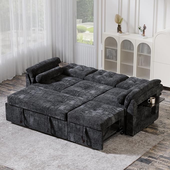 Convertible Sleeper Sofa Bed, 63 Inch Chenille Pull Out Couch - Image 9