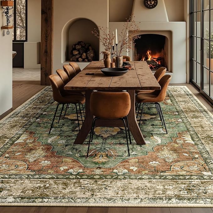 RELEANY Washable Area Rug, Large 10'x12', Brick/Brown/Green | Non-Slip - Image 4