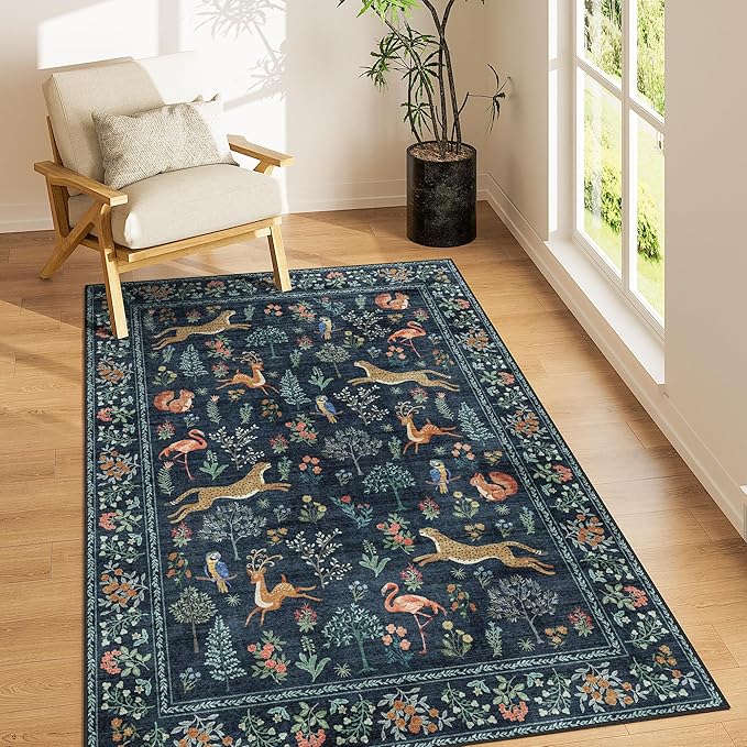 DUKINO 4x6 Area Rug, Non Slip Animal Washable Living Room Rug, Low Pile by DUKINO