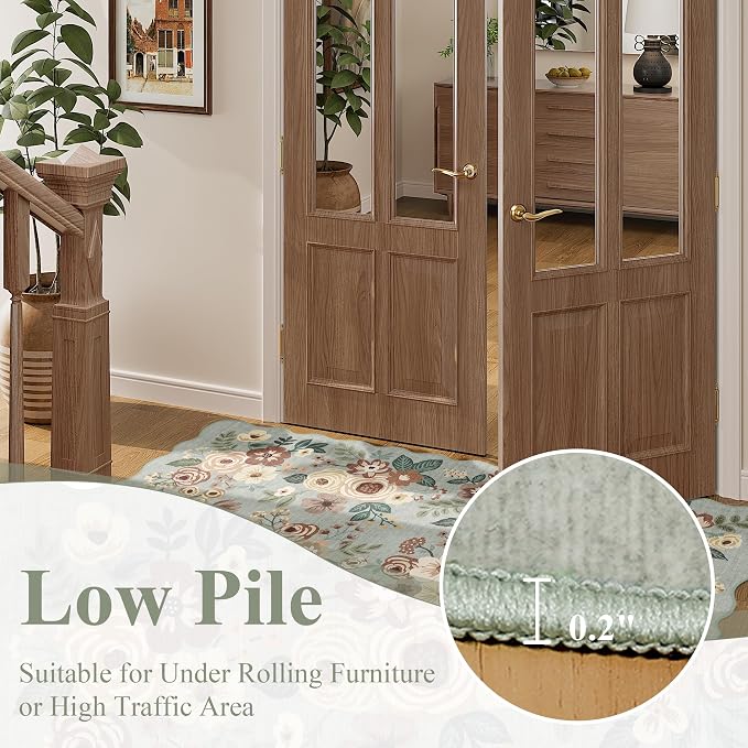 DUKINO 2x3 Rug for Entryway, Floral Door Mat Washable Rug, Sage Green | Non Slip - Image 9