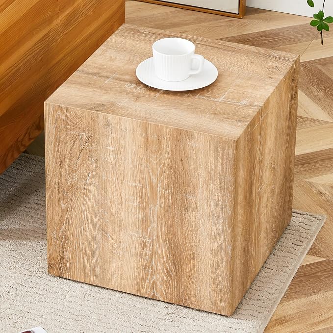 16'' Cube Coffee Table with Wood Grain Pattern, Square No Assembly End Table by KTRolster