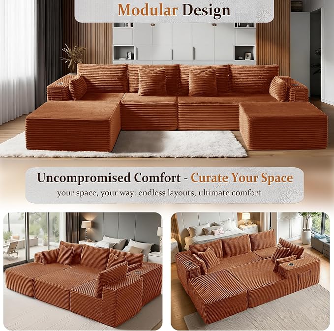 138" Cloud Sectional Couch, Comfort U Shaped Boneless Couch - Image 6