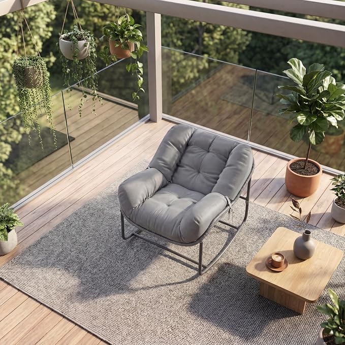 GarveeLife Outdoor Lazy Rocking Chair, Single Metal Rocker - Image 7
