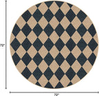 Lahome Checkered Easy Jute 6ft Round Outdoor Patio Area Rug, Washable Black | - Image 2