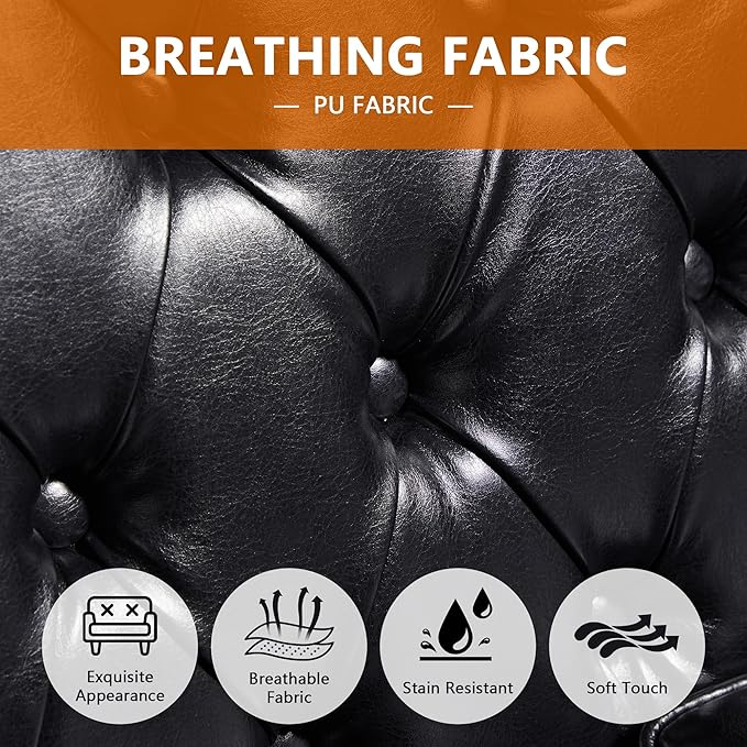 LEVNARY Chesterfield Loveseat Leather, Upholstered Sofa - Image 4