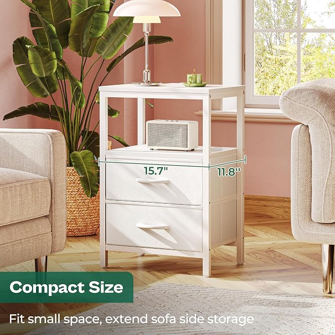 Huuger Nightstand with Charging Station, Side Table with 2 Fabric Drawers - Image 7