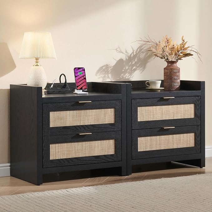 SICOTAS Black Nightstands Set of 2 Bed Side Table by SICOTAS