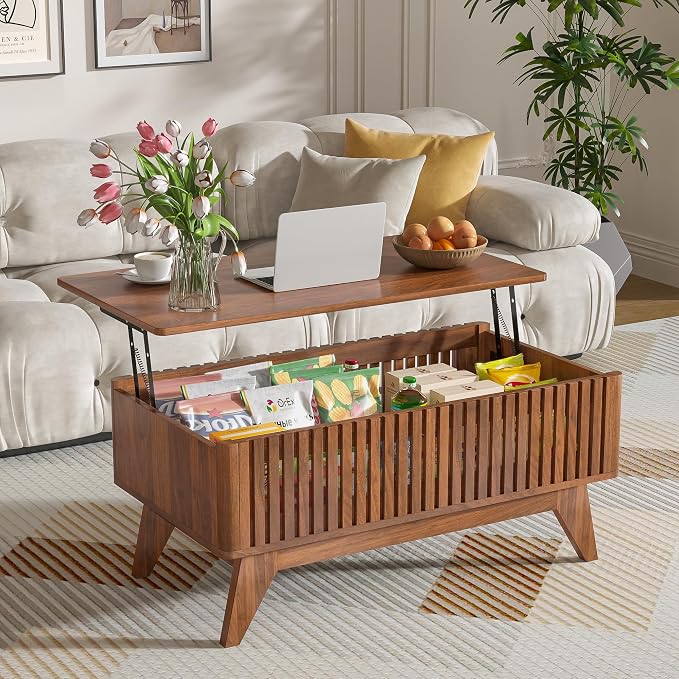 Lift Top Coffee Table with Hidden Compartment, Mid Century Modern Coffee Table - Image 3