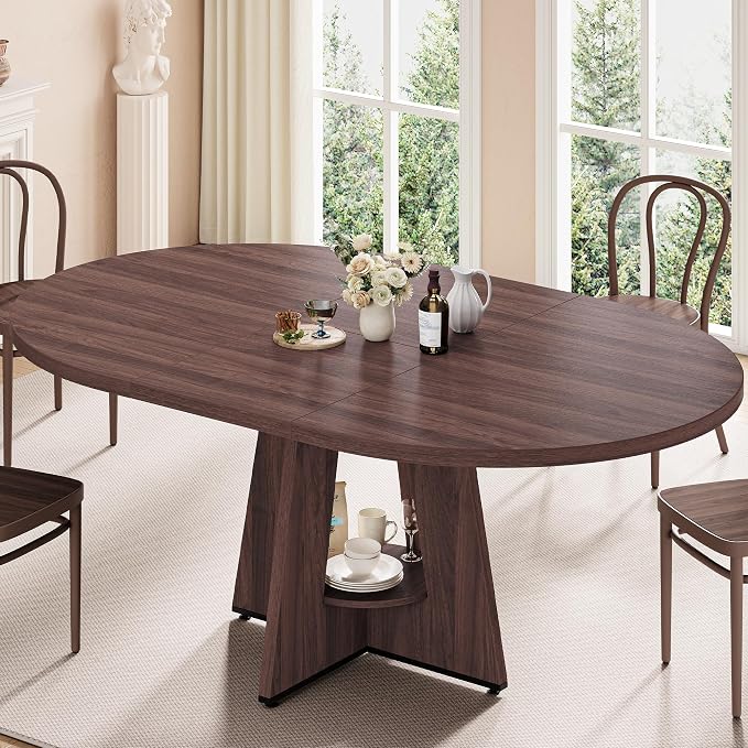 43''–59'' Extendable Dining Table, Round Kitchen Dining Room Dinner Table - Image 3