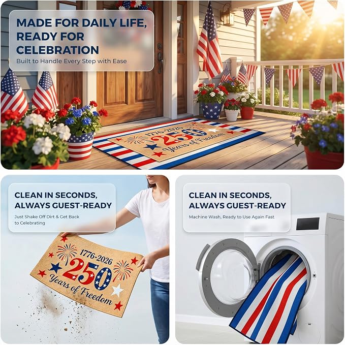 2 Pcs Patriotic Door Mat, America 250th Anniversary Layered Welcome Mat - Image 6