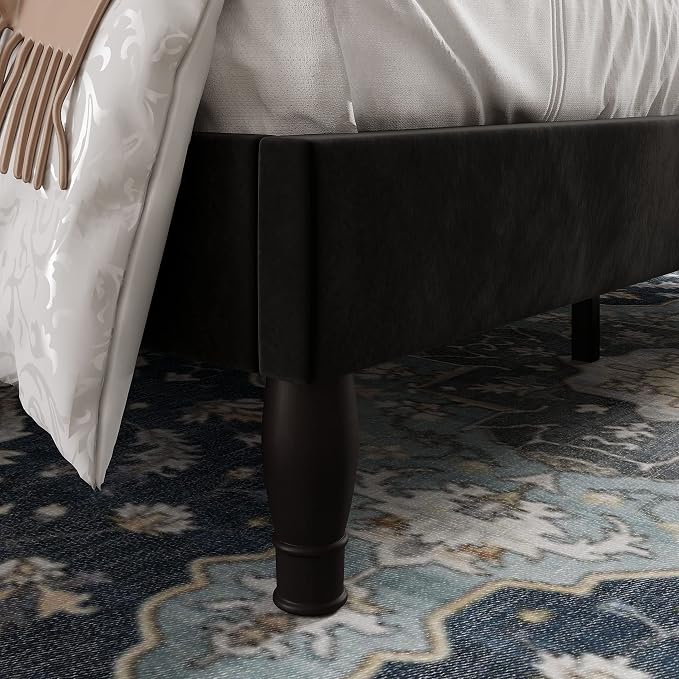 Allewie King Bed Frame with Adjustable Velvet Tiara Headboard, Upholstered - Image 8