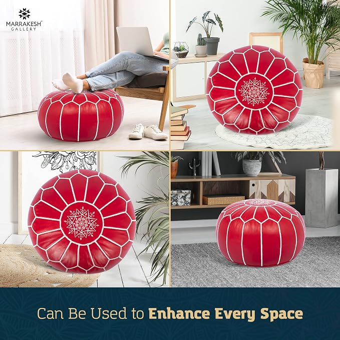 Marrakesh Gallery Genuine Leather Round Pouf Unstuffed - Image 7